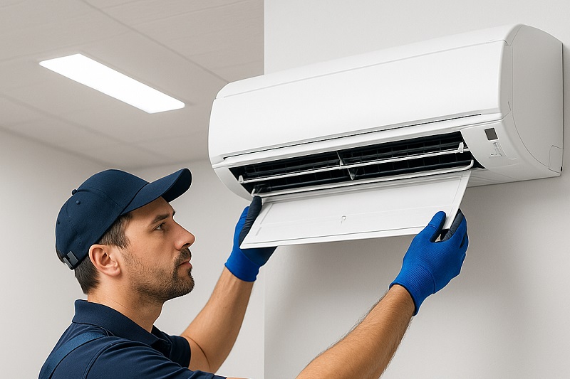 Technician servicing the gas boiler for hot water and heating